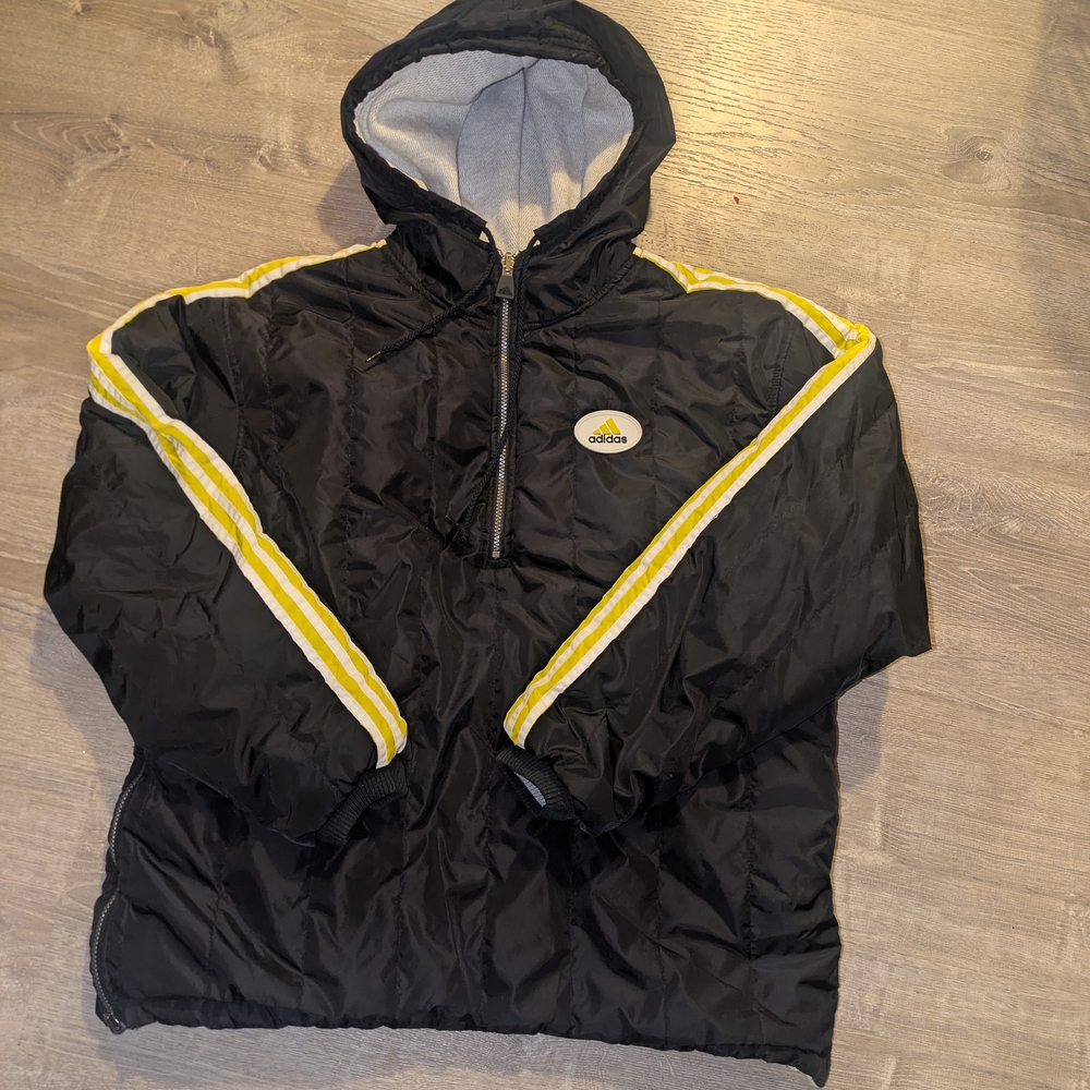 adidas Black Windbreaker with Yellow Accents Reversible Size M